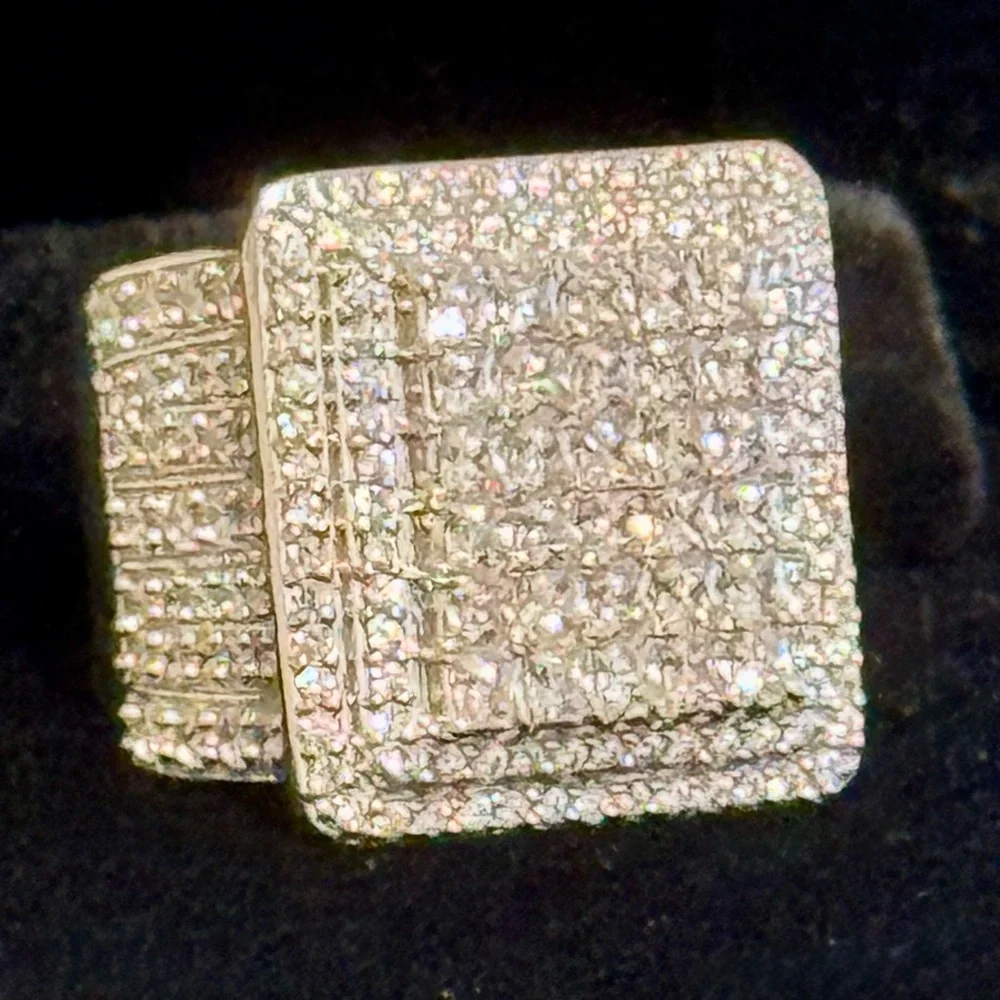3.9 Carat ICED OUT CZ Pave WHITE Gold Rhodium Plated 925 Sterling Silver - Picture 7 of 10